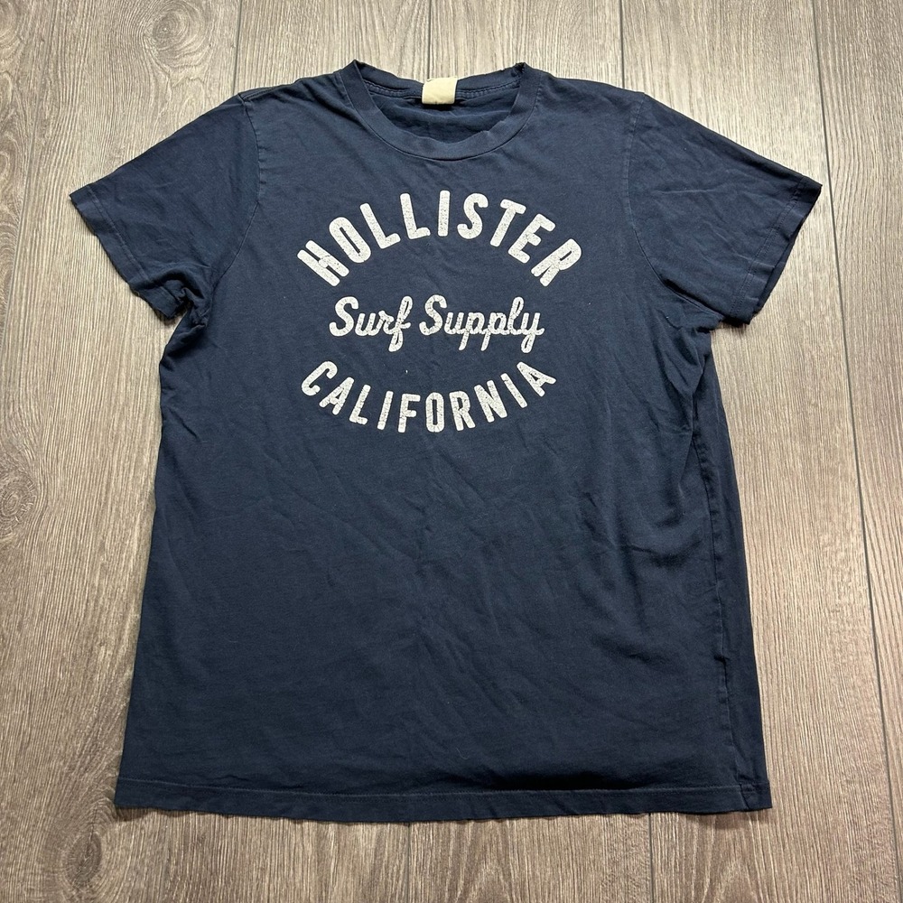 Hollister Surf Supply California Y2k Large Graphic T-Shirt Navy Blue Vintage